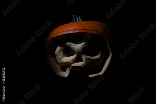 Creepy Halloween Pumpkin Skull in a Space Helmet