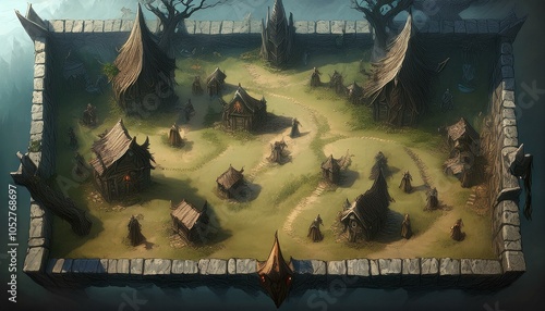 DnD Battlemap Empty Village with Wraiths AI Generate