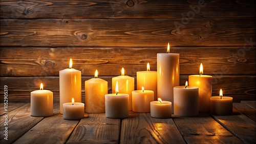 Candles glowing on a wooden table , candle, flame, light, decoration, ambiance, table setting, home decor, tranquil