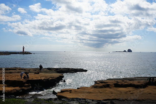 beautiful seaside view and sightseers