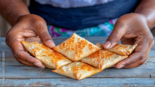 Crispy Fried Pastry Snacks in Hands Delicious Street Food Golden Brown