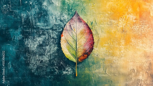 133. A vibrant leaf on a textured background, creating a striking visual contrast