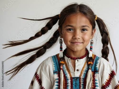 Native american child portrait on white background