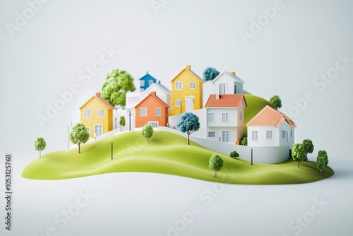 Colorful Miniature Houses on Green Hill - Idyllic Landscape