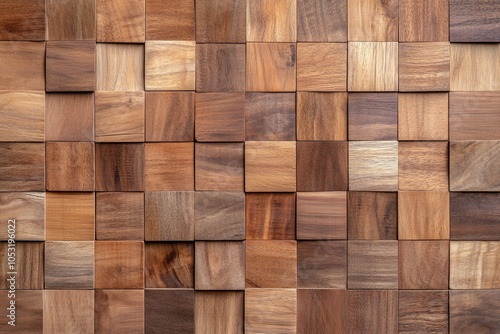 Wooden wall panel made of square blocks.