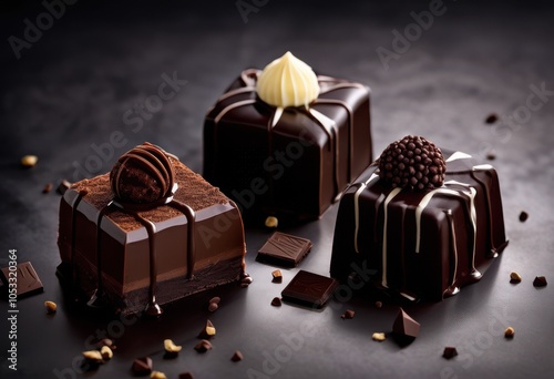 indulgent decadent chocolate creations nestled serene minimalist background unveiling visuals dark delights rich textures, artisanal, bites, bliss, cocoa