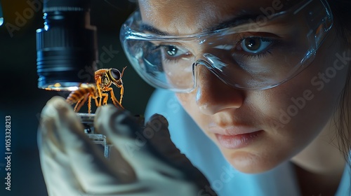 entomologists carefully looking to insect on his hands, scientist working in laboratory, screwworm fly