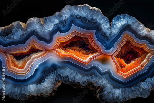 Spectacular banded agate formation showcasing vibrant colors and intricate textures under soft light. Generative AI