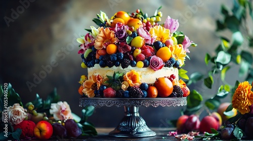 Delicious Fruit Cake with Flowers