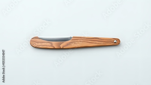 Straight Razor with Wooden Handle on Grey Background