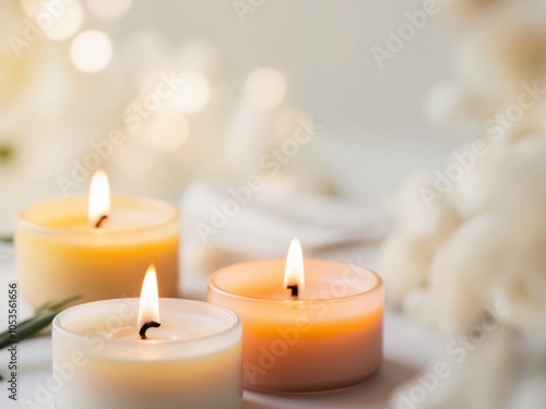 Close up of aromatherapy candles with a blurred background.