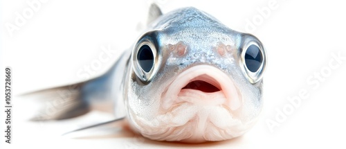  A close-up of a fish with its mouth open widely