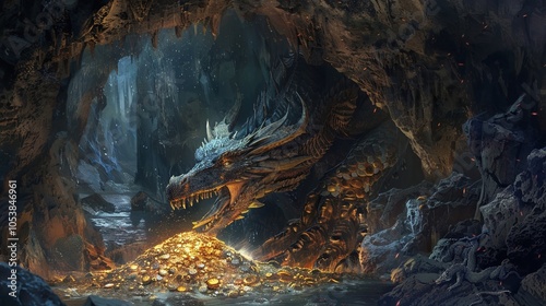 An ancient dragons hoard filled with gold