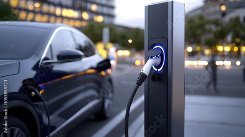 Sleek Electric Vehicle Charging Station Close-Up