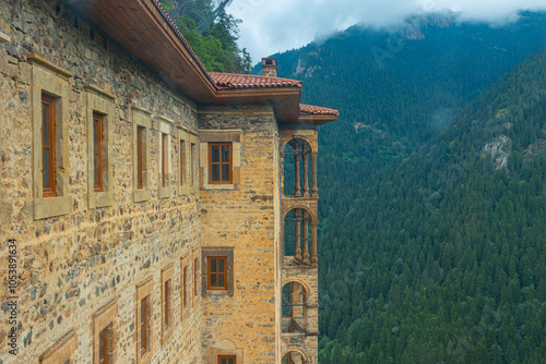 Exterior view of Sumela Monastery with landscape of the forest