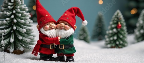 Adorable Christmas gnome couple showing love during Pride celebrations