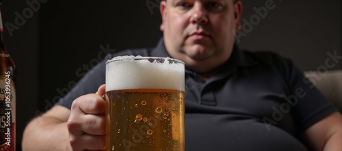 Overweight individual consuming alcohol beer