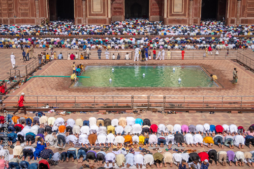 Muslims giving prayers at the mosque at the Taj Mahal