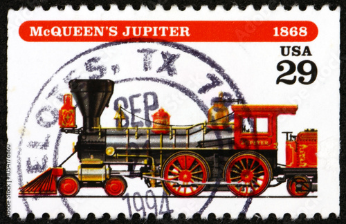 Postage stamp USA 1994 McQueen's Jupiter, locomotive