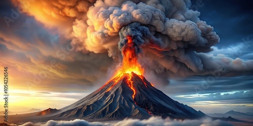 Volcanic eruption with smoke and flowing lava