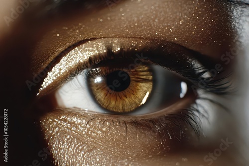 Golden Eye: A captivating close-up of a shimmering, golden eye, showcasing a mesmerizing depth and alluring beauty with a touch of mystery.