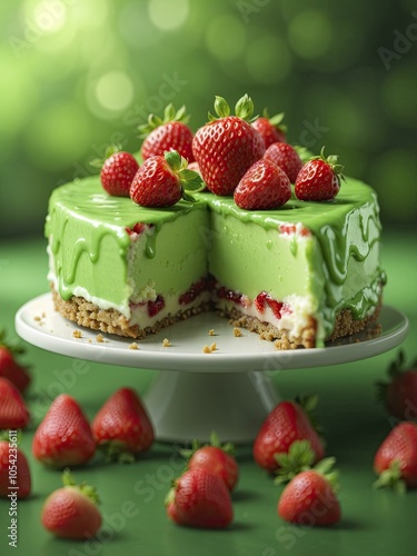 Strawberry Cheesecake with Green Glaze - Delicious Dessert Recipe