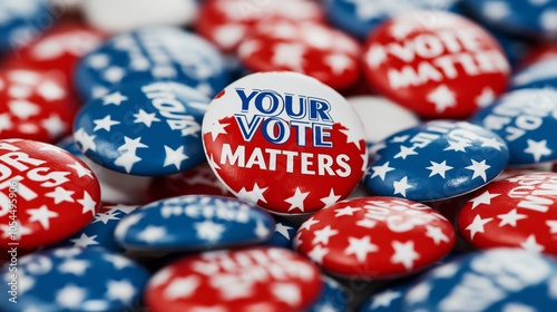 Closeup of Voting Buttons with Patriotic Your Vote Matters Message, Promoting Civic Responsibility and Democratic Participation, Generative AI