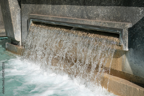 water flowing from a monumental fountain, today a valuable commodity with the water crisis due to drought and drinking water a precious commodity. Piazza CLN, la Fontane Po e Dora di Umberto Baglioni