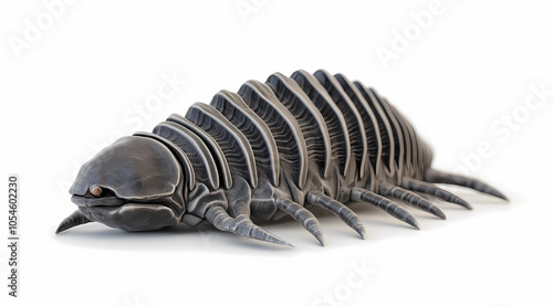 Trilobite Realistic on White Background: Witness the Intricate Presence of a Prehistoric Arthropod, One of the Earliest Known Groups of Animals with Hard Exoskeletons