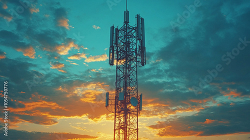 telecommunication towers rising against a clear blue sky, symbolizing connectivity and the rapid advancement of technology in our modern society