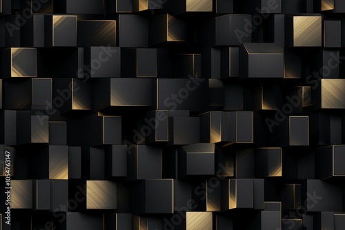 Black 3D Cuboids with Gold Grid Overlay Pattern: Black 3D cuboids are overlaid with a grid of golden lines, creating a pattern that exudes modernity and sophistication