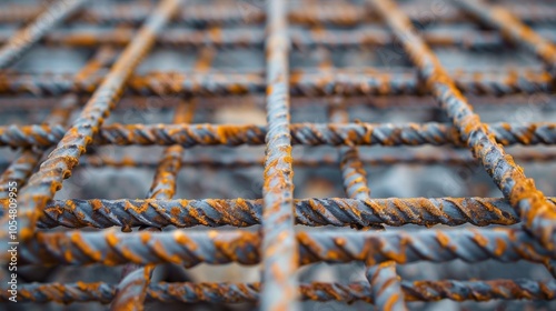 A closeup shot of the intricate crisscross pattern formed by the overlapping rebar rods.