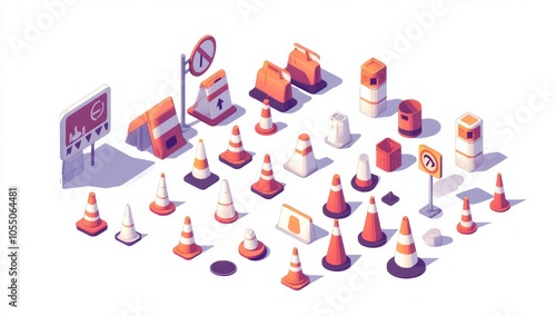 Road Safety Equipment Isometric Illustration