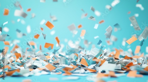 A conceptual image of financial papers being shredded into confetti, symbolizing worthless stock values