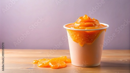 A glob of sticky orange slime stuck to the inside of a plastic cup, plastic cup, laboratory accident, accidents happen