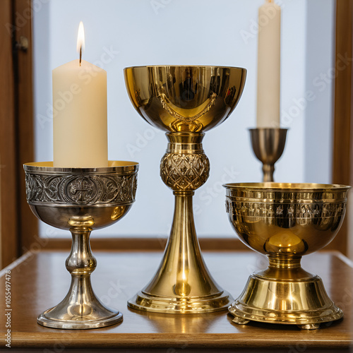 Chalice and ritual objects used for catholic mass