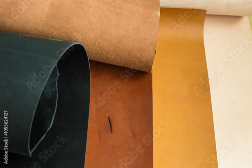 Genuine vegetable tanned leather of 4 color shade texture background