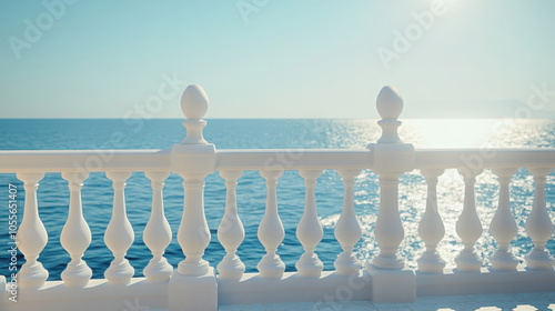 Tranquil ocean view with elegant white stone balustrade