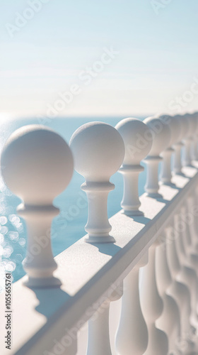 Elegant white balustrade overlooking calm sea - coastal architecture inspiration