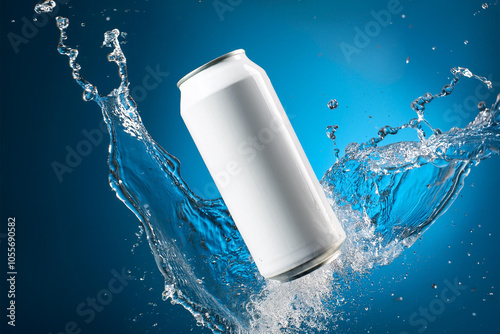 Vivid Splash Mockup: A Blank White Aluminum Soda Can Showcasing