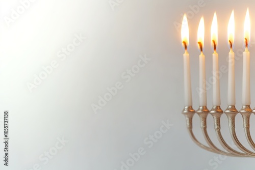 Lit menorah candles symbolizing Hanukkah celebration.