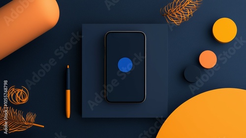 Smartphone on desk with colorful shapes