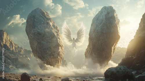 Angels magically levitate giant rocks, live action