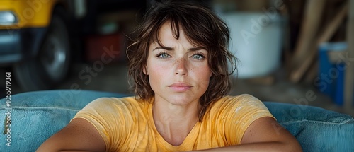 Distressed young woman sitting on a couch with her hands pressed to her belly suffering from intense cramps and digestive pain caused by abdominal issues like gastritis