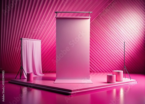 Stylish Product Photography with Pink Banner and Background Lines for Eye-Catching Displays