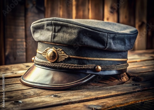 Vintage Train Operator Cap Close-Up - Classic Uniform Accessory for Nostalgic Railway Enthusiasts