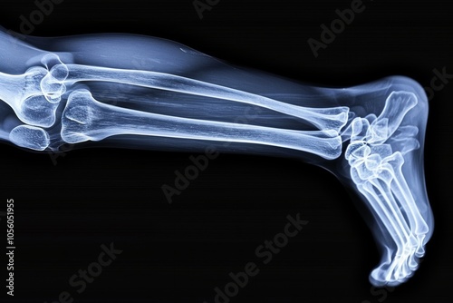 X-ray of Human Leg and Foot Bones, Showing Tibia, Fibula, Tarsals, Metatarsals, Phalanges