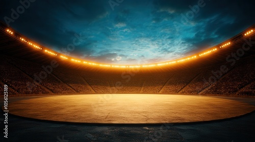 The stadium and trebuchets are illuminated with large lanterns