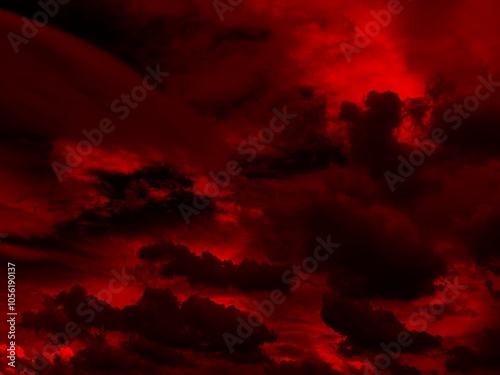  Dramatic red sky with black ominous clouds