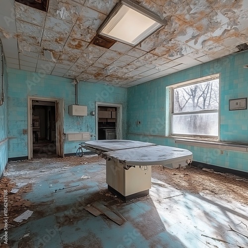 A neglected pathology unit within an abandoned hospital